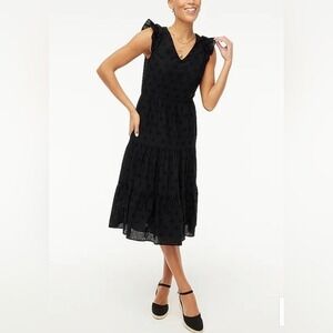 J. Crew‎ Eyelet Dress Tiered Ruffle Sleeveless Black Midi Dress Size 4 S1